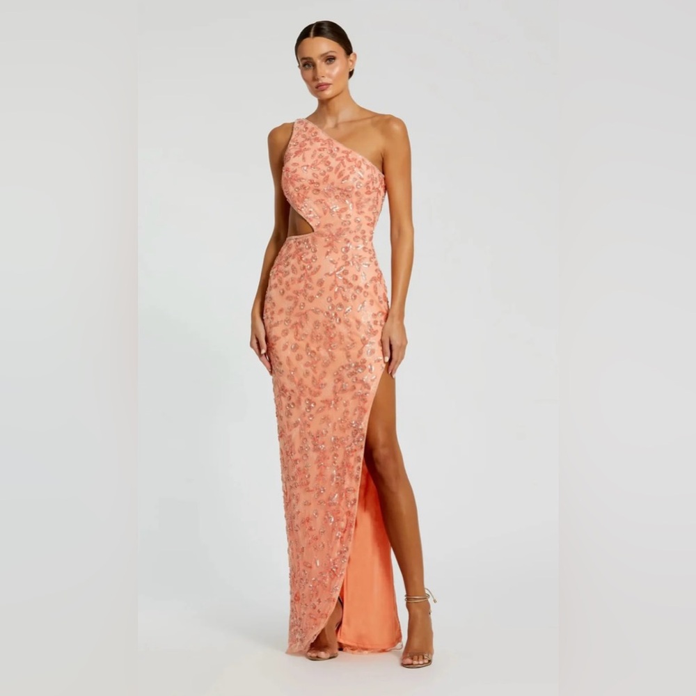 NWT MAC DUGGAL SZ 6 PEACH One Shoulder Embellished Gown #6084 - Picture 2 of 10